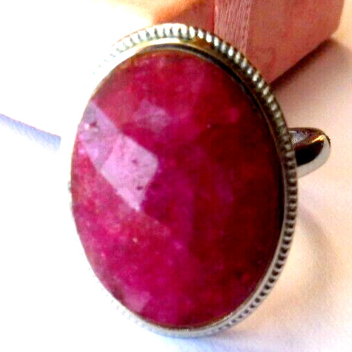 Bague béryl rubis de 14 carats et monture d'exception en argent massif précieux