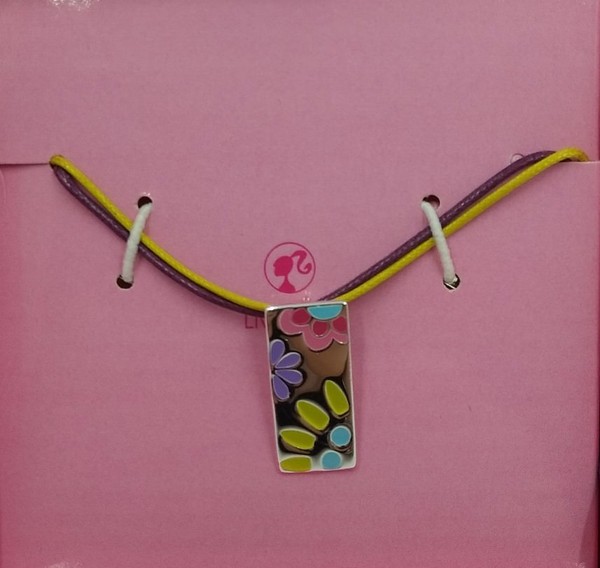Collar para niñas Barbie en plata de ley. Amarillo y malva.