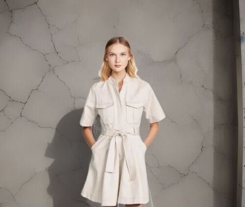 A.L.C. Mini Utility Shirt Dress Denim Career Size 6 Beige Short Sleeve & Belted