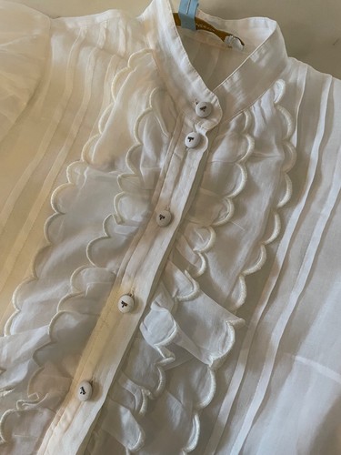 ZIMMERMANN Aliane Front Scalloped Ruffle Frill Blouse Shirt Size 1 - Picture 8 of 11