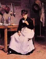 Oil painting victor gabriel gilbert - a cup of coffee young woman seated canvas