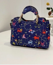 Sangrila Blue multicoloured Zodiac Horoscope Design Handbag with shoulder strap