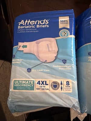 4 Packs 32 Total Attends Bariatric briefs ADULT diaper Pads 4x Ultimate Absorb