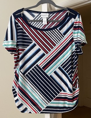 Alfred Dunner Top Striped Knit Pullover 4th July Patriotic Summer Women's Large