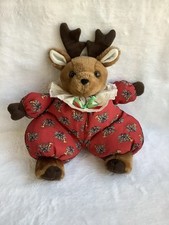 Vintage Russ Berrie Reindeer Ruby Plush 12" Red Fabric Christmas Stuffed Animal