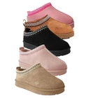KIDS GIRLS SLIP ON PLATFORM WARM FAUX FUR SNUG WINTER MULES SLIPPERS BOOTS SHOES