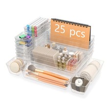 25 PCS Clear Plastic Drawer Organizer Set, 4 Sizes Vanity Organizers, Desk Dr...