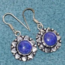 Lapis Lazuli 925 Silver Plated Earrings 1.4" Jewelry Limited Stock Deal JW