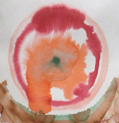 India Bindu Painting Watercolor Modern Art India Chakra Tantra 13 x 10.5 in 2007