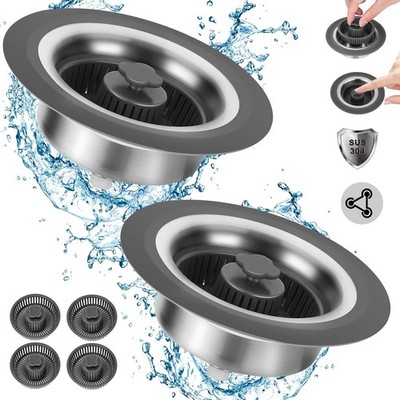 Wadeo 3x2 Stück 3-in-1 Küchenspüle Sieb Stopfen 304 Edelstahl Anti-Verstopfung