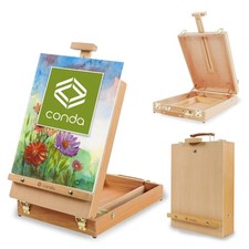 Wooden Sketch Box Easel Adjustable Tabletop, Solid Beech Wood Storage Drawer