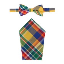 CTM Men's Cotton Vivid Plaid Bow Tie and Handkerchief Set