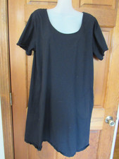  85 FRESH PRODUCE SHIFT DRESS Short Slv Pocket Knee Black Cotton L 14 16 41" 42"