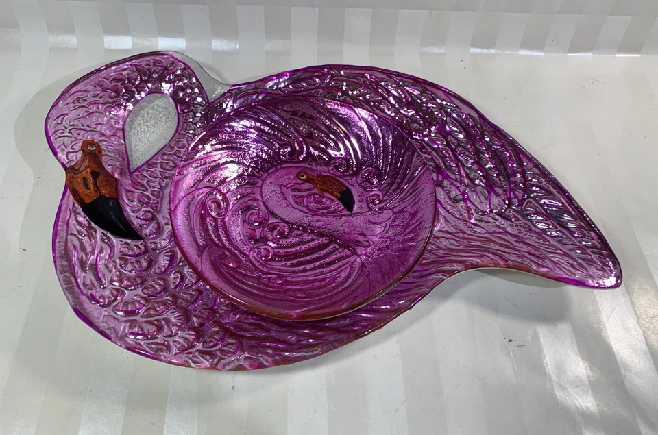 Juego de platos y cuencos de vidrio LSArts de dos piezas rosa metálico flamenco chip & Dip Foto 4 de 4