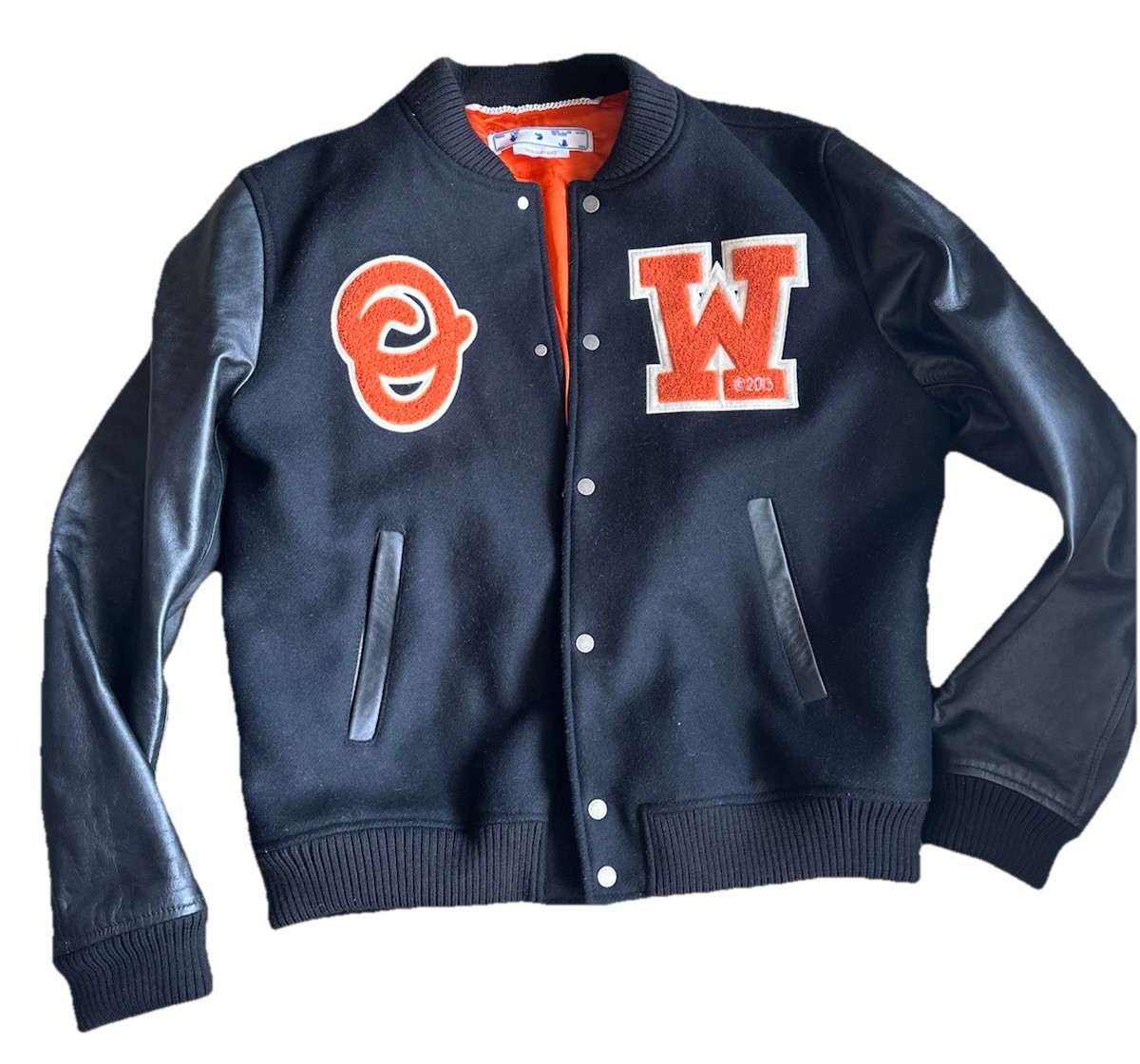 Off White Patchwork Varsity Letterman Jacket - image 1