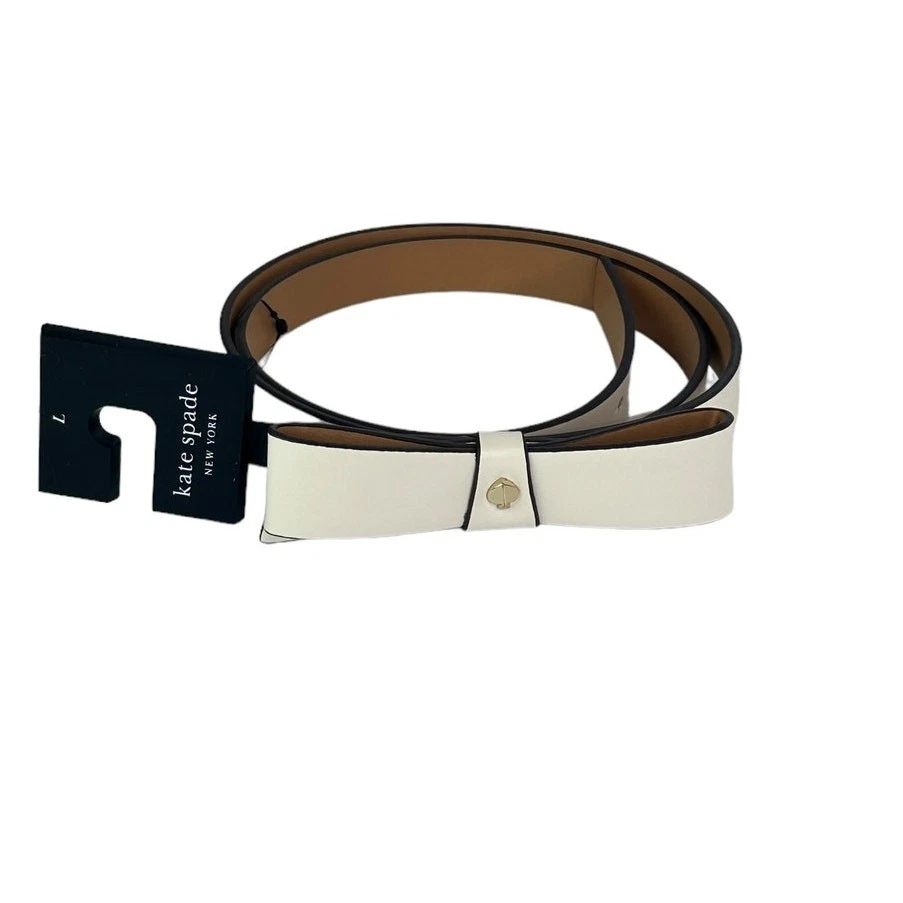 Kate Spade New York Italian Leather Belt Black Ivory Marbled Resin Buckle Size L kate spade new york 0.78 main image 2