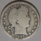 1907 D Barber Quarter 25C Cents Coin Silver