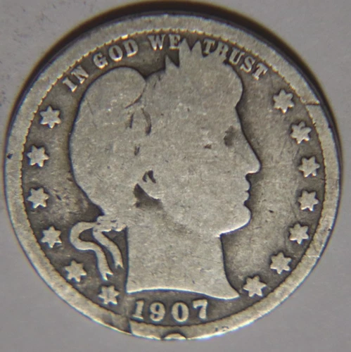 1907 D Barber Quarter 25C Cents Coin Silver