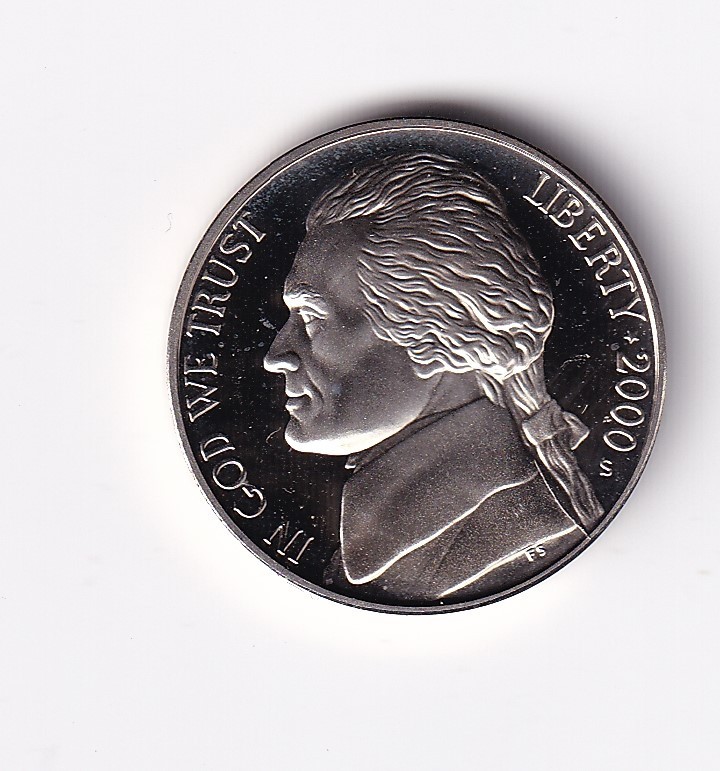 2000 S Proof Jefferson Nickel 5c Coin from Proof Set #566