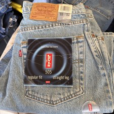 Vintage Levis 505 Straight Leg Mens 32x34 Med Wash Straight Leg Deadstock NOS