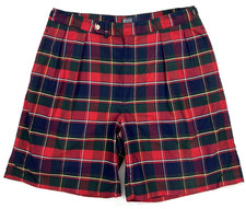 Vintage Polo Ralph Lauren Mens Pleated Shorts Size 36 Red Plaid Made In USA