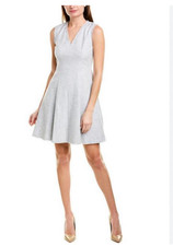 Rebecca Taylor Fit & Flare Dress Gray Slub Suiting Raw Edges V-Neck Lined SZ 6