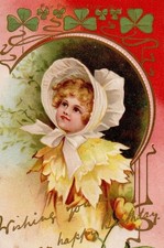 VINTAGE ART NOUVEAU BIRTHDAY GREETING postcard:  PRETTY GIRL WEARING A BONNET