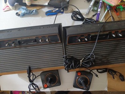 2Atari 2600 Video Computer SystemsBlack W/wood Color+2 Joysticks Untested Parts!