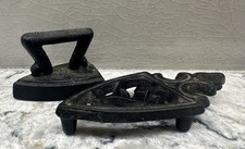 Antique Salesman Sample-Cast Iron Miniature Footed Trivet and Flat Iron- 2" Tall