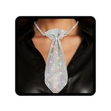 Rhinestone Neck Tie Sparkling Tie Necklace Adjustable Diamond Tie for Silver