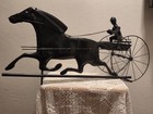 Antique 32” Weathervane Sulky Driver & Horse Made of Metal and Painted Black