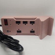 Pink Multi Plug Outlet Extender with USB C Ports, 2 Sided Power Strip Surge