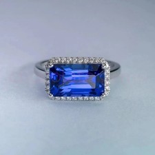 3.21 Ct Natural Tanzanite & Diamond Wedding Ring 14K solid White Gold