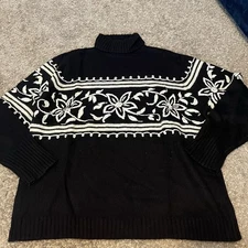 Vintage Lane Bryant Black Floral Long Sleeve Turtleneck Sweater Sz 18/20 Angora