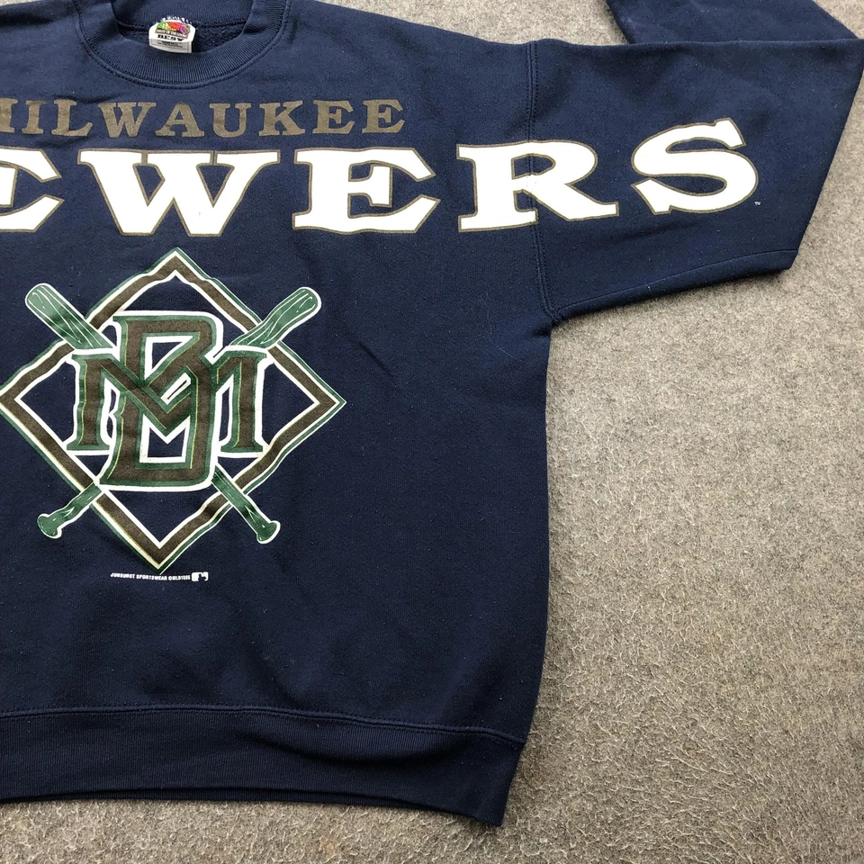 Vintage Milwaukee Brewers Sweater Mens Large Blue MLB Baseball Crewneck 90s - Image 3 of 4