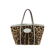 BIG Dolce&Gabbana Handbag Leopard Leopard D&G Beige Brown White White Women's