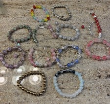 Lot Of 12 Handmade Glass Beaded Bracelets Stretchy and others