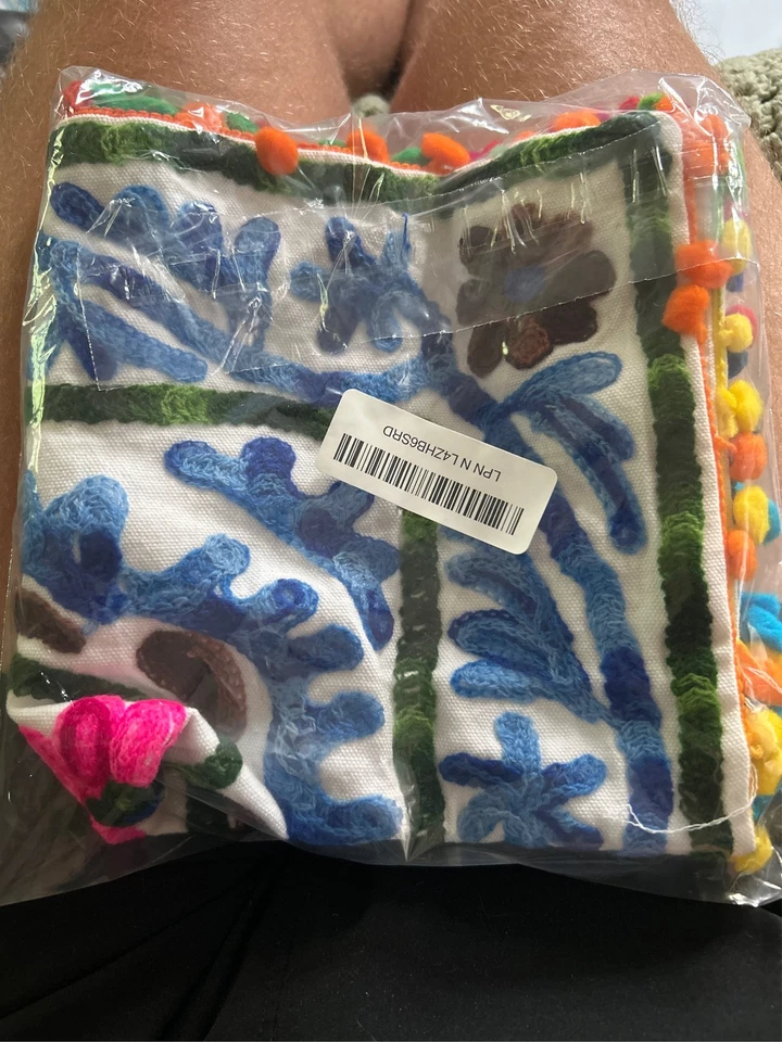 Indievibes Cotton Kantha Cushion Cover - Hand Stitched Embroidery (Blue, 16x16) - Image 4 of 4