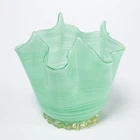 Vintage Venezia Venetian Art Glass Murano Handkerchief Vase Green 4"h