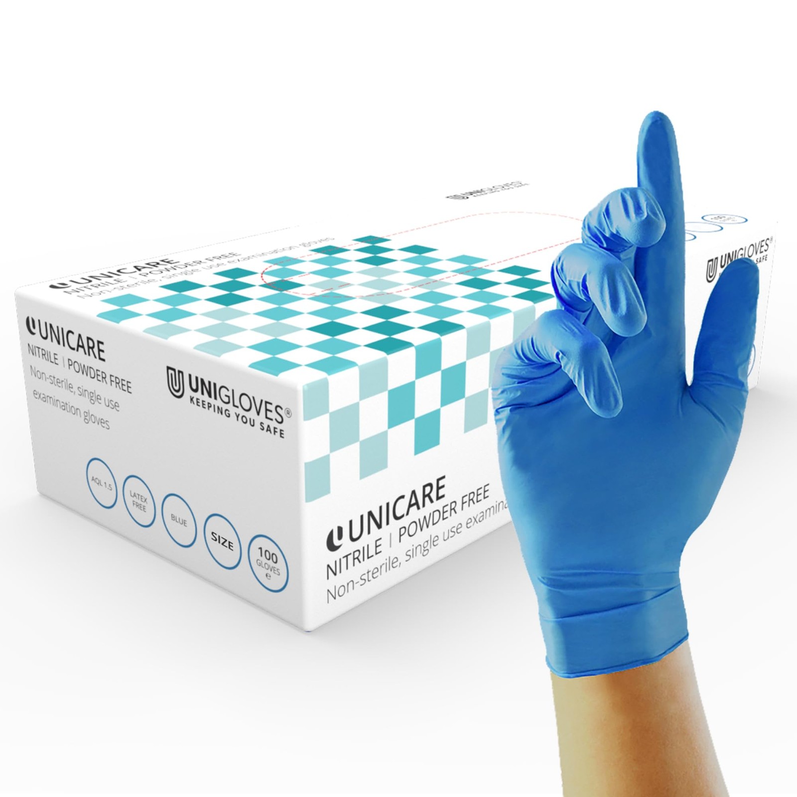 UNIGLOVES Unicare GS0033 Guanti Blu in Nitrile - Guanti Monouso, Senza (R4S)