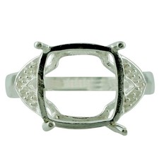 925 Sterling Silver 12mm Cushion Semi Mount Solitaire with Accents Women Ring