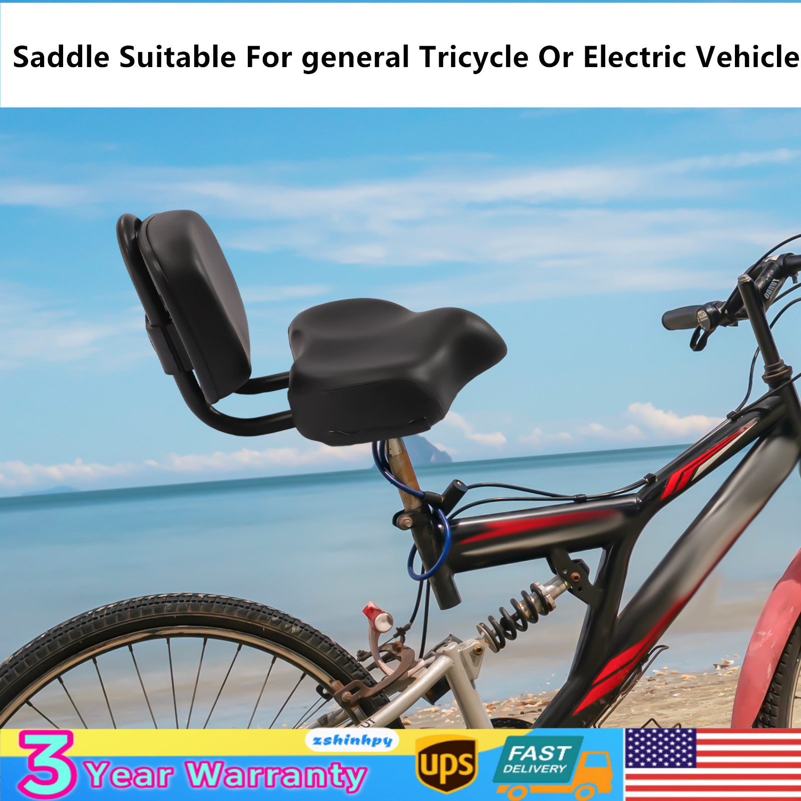 Bike Saddle Seat + Backrest Bicycle Extra Wide Comfort Leather Cushion Soft Pad