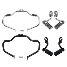 Mustache Engine Guard Crash Bar /1 1/4 Foot Pegs For Harley Softail 2000-2017