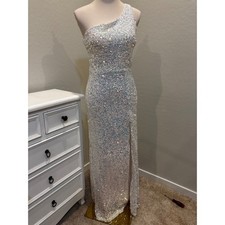 Windsor White Iridescent Sequin One Shoulder Maxi Dress W2BRW070E Med
