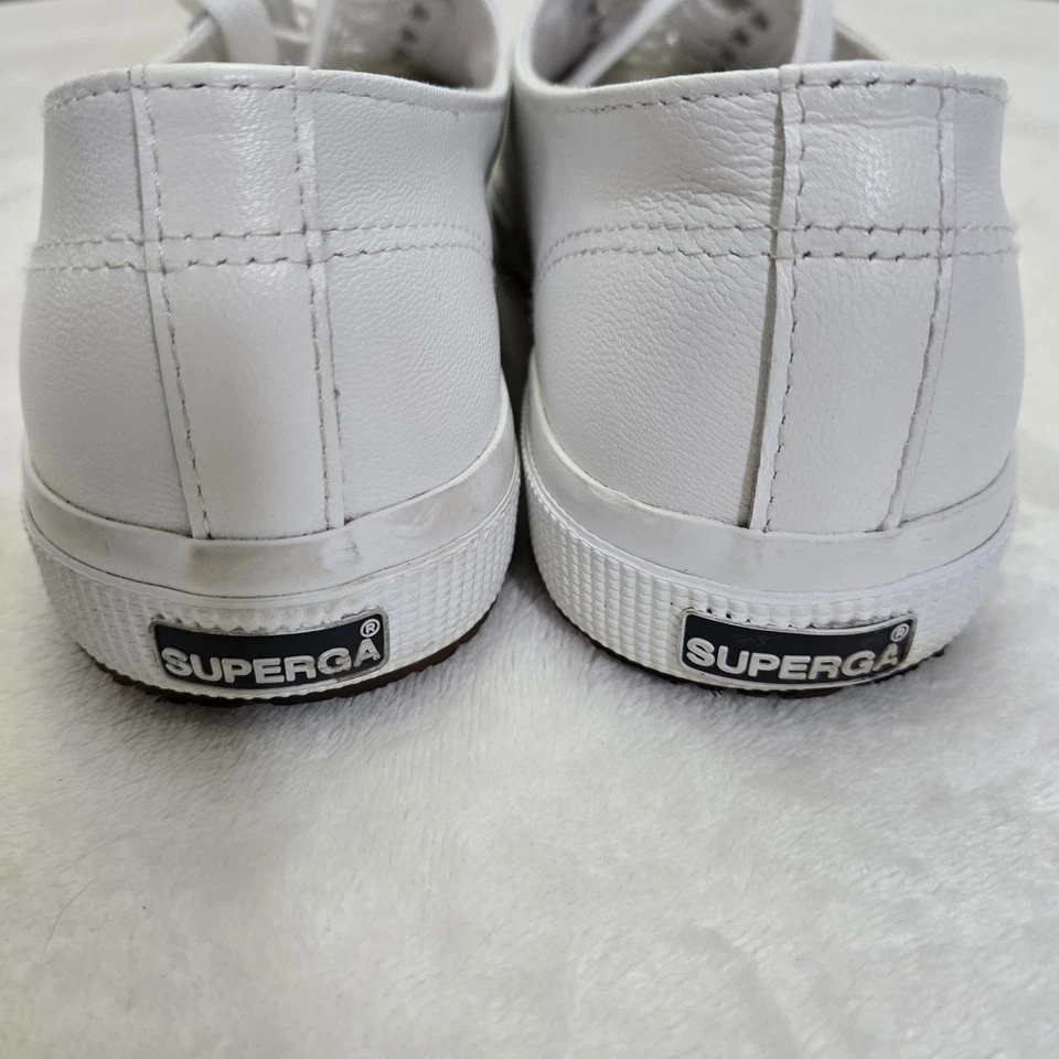 Superga White Leather Sneakers Classic Casual Lace Up Shoes Women's Size 40 - Image 2 of 4