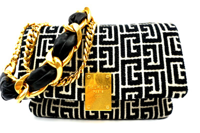 $2550 Authentic Balmain Small 1945 Monogram Jacquard Crossbody Shoulder Bag