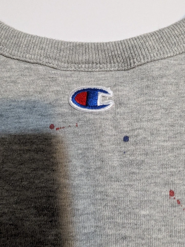 Camiseta sin mangas Champion XL gris con salpicaduras rojas blancas azules para mujer Foto 2 de 4