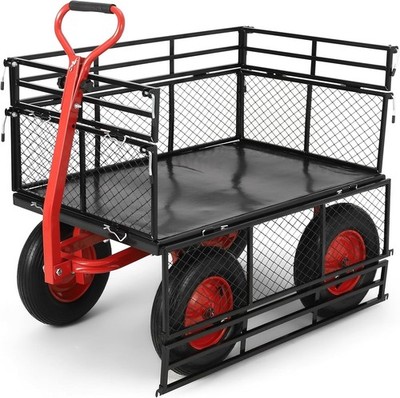 1400lbs Steel Garden Dump Cart Heavy Duty Utility Wagon w/ Removable Mesh Panels