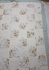 Vtg Handmade Patchwork Quilt 69x93 Hand Quilted Floral Green Rust Twin Cottage
