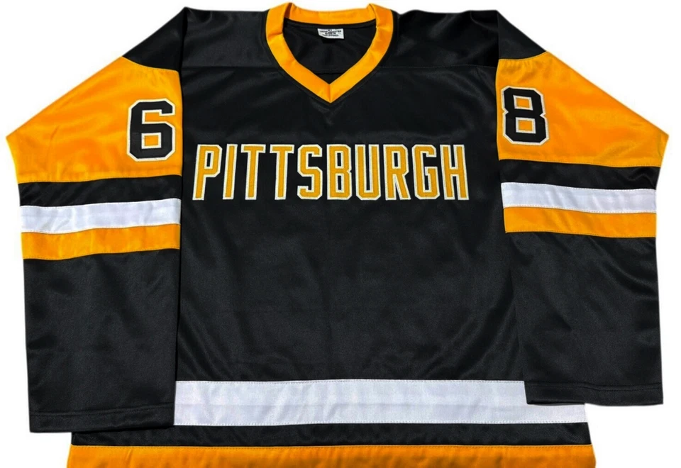 Camiseta deportiva negra autografiada estilo profesional de los Pittsburgh Penguins Jaromir Jagr BECKETT A... Foto 2 de 2